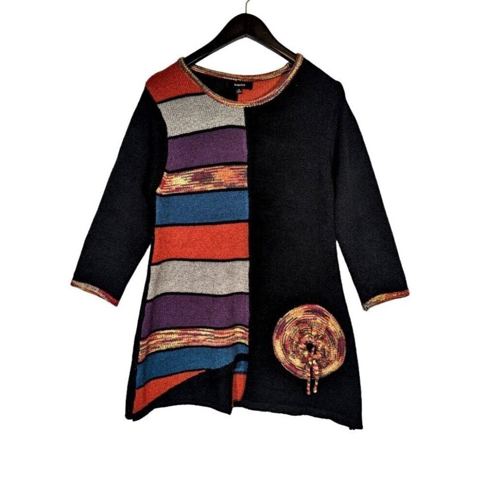 Kaktus Size S Color Block Art Teacher Knit Sweater w/ POUCH Pocket Asym Longline